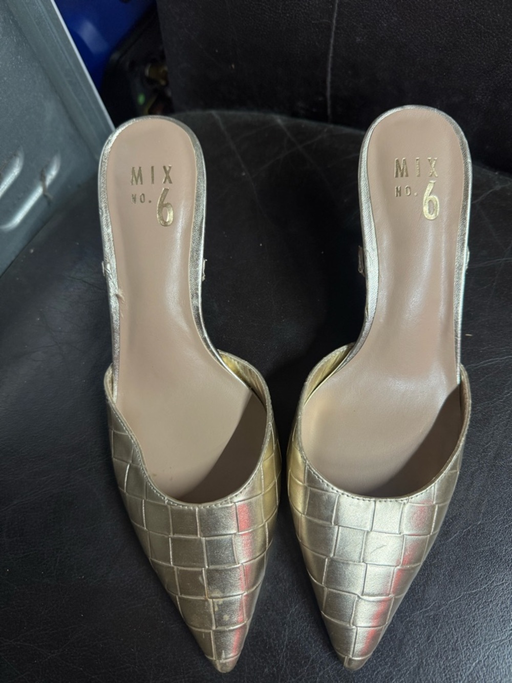 Mix No. 6 Metallic Gold Croc-Embossed Pointed Mule